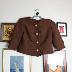 Vintage 1950s Brown Cropped 3/4 Sleeve Jacket XS